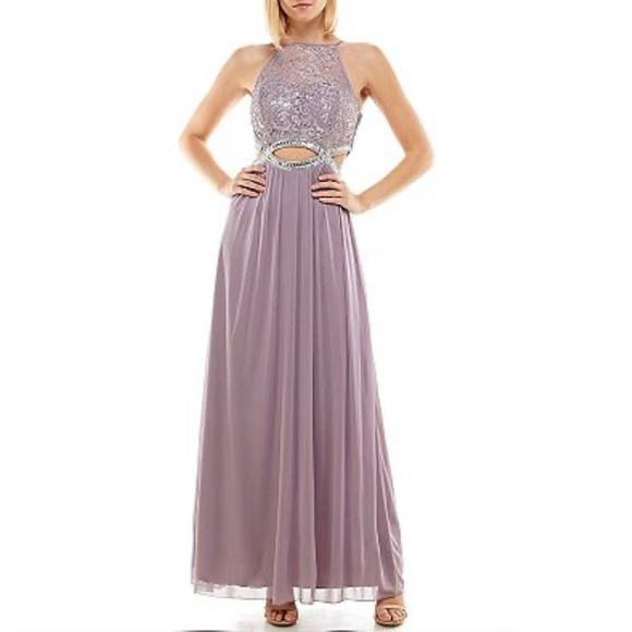 SPEECHLESS Junior Girls Pro Sequined Cut Out Sleeveless Halter Prom Gown Size 3 - Picture 1 of 11